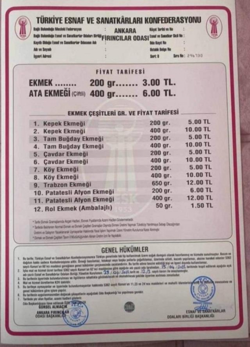 Ekmek fiyatlar deiti